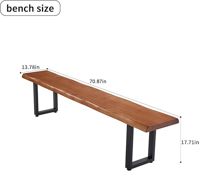 Stylish Brown Wooden Long Bench with Sturdy Metal Legs – Versatile Seating for Office, Restaurant, Living Room, and Meeting Room(Brown Bench, 70.87in)