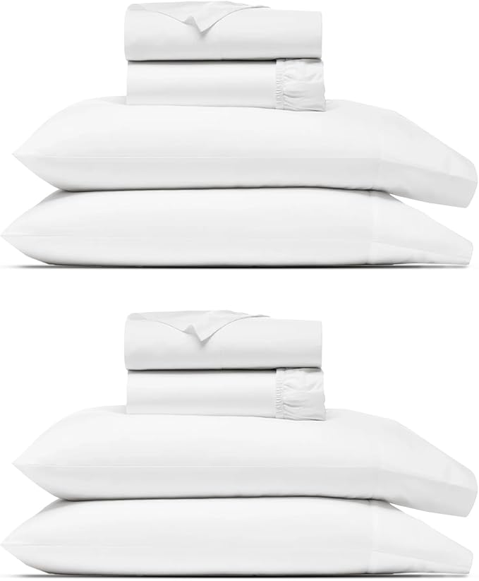 THREAD SPREAD 100% Egyptian Cotton Queen Size Sheet Set Pack of 2-High Thread Count Queen Size Sheets Set, (White), 16" Deep Pocket, Cooling Sateen Weave Ultra Luxury Bedsheets