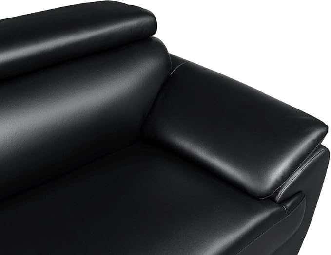Blackjack Furniture 4571 Veal Collection Modern Genuine Leather Accent Chair with Adjustable Headrest, Sturdy Wood Frame and Stainless Steel Legs, Stylish Living Room Arm Chair, Black