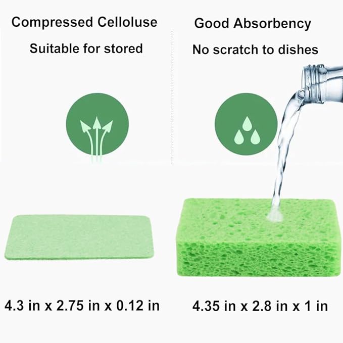 METUUTER 12-Count Kitchen Sponges- Compressed Cellulose Sponges Non-Scratch Natural Dish Sponge for Kitchen Bathroom Cars, Funny Cut-Outs DIY for Kids