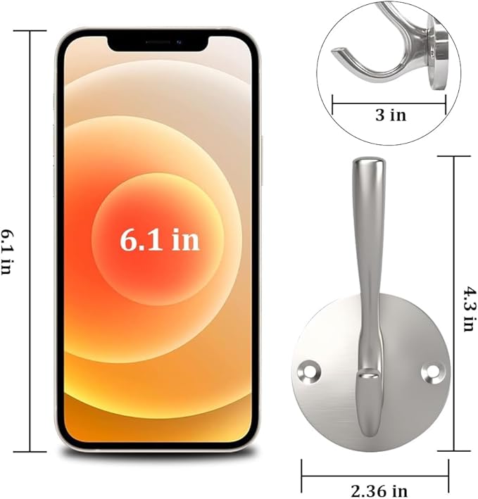 ZUONAI Coat Hooks Brushed Nickel 8 Pack Bathroom Hook for Wall Robe Hook Decorative Metal Clothes Hooks for Hanging Coats and Hat Towel Hang for Bathrooms
