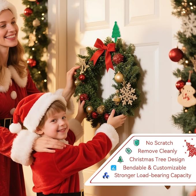 4-Pack Christmas Stockings Holder Hanger, Silicone-Wrapped Metal Design Garland Hooks for Hanging Christmas Stockings, Mantle Garland Wreath, Christmas Decorations (Green, Red)