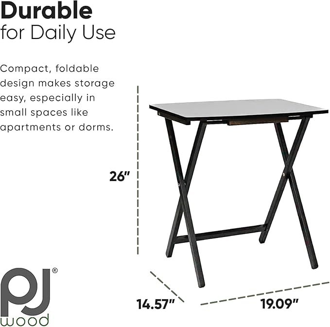 PJ Wood 5 Pack XL Oversize Tray Table for Living Room or Kitchen, Indoor TV Tray Set for Small Spaces and Family Gatherings, Black