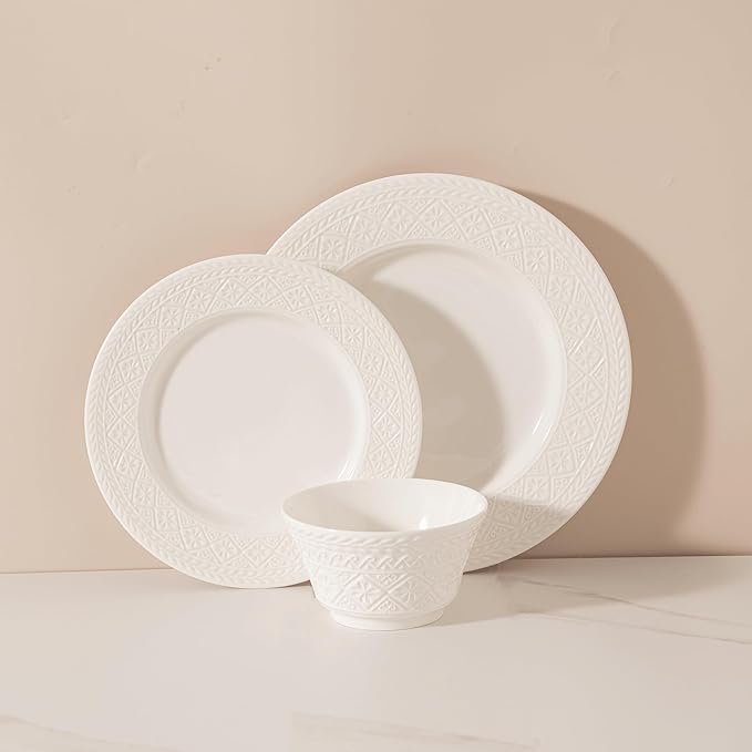 Dinnerware sets plates and bowls sets modern plates,Handmade Reactive Glaze Stoneware Plates and Bowls Sets,Highly Scratch Resistant Dishwasher & Microwave Safe Dishes Set (style - 3, 4 - Set (12pcs))