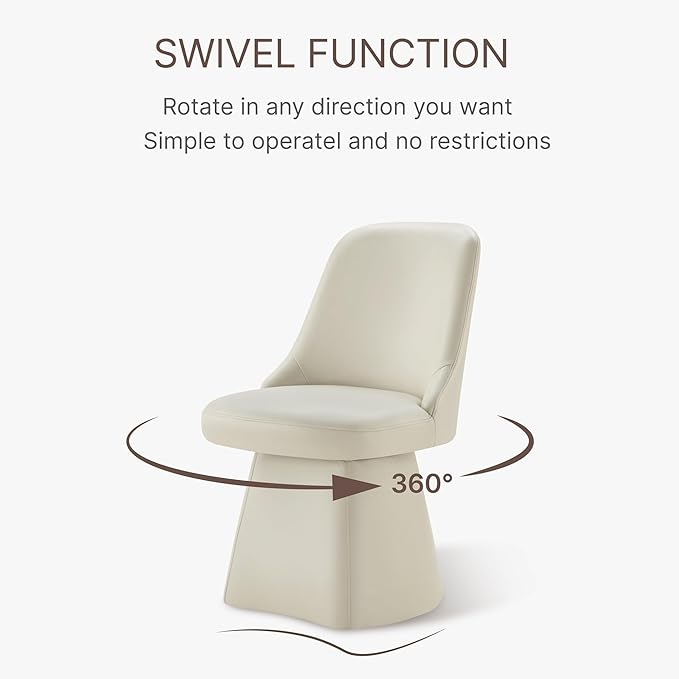 Swivel Dining Chairs Set of 4, Upholstered Mid Century Modern Deskchair with High Back, Faux Leather Kitchen Chairs for Dining Room, Bedroom, Dressing Room, Cream