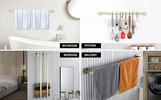 LANC Gold 32-Inch Towel Bar, 2 Pack Bathroom Kitchen Single Towel Rack, 2-Pack Brushed Gold Bath Towel Holder Wall Mount Heavy Duty Towel Hanger Shower Towel Rod Total-33.5" Towel Rail,A8804-8BG