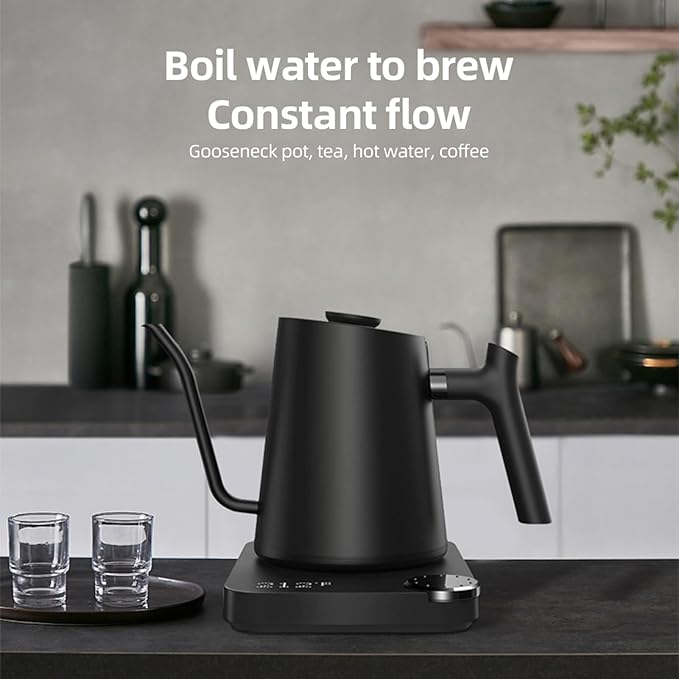 1200W Electric Gooseneck Kettle, 0.9L Temperature Control Stainless Steel Inner, Quick Heating Electric Kettles for Pour Over Coffee, Brew Tea, Boil Hot Water with Dry Burn (US Plug)