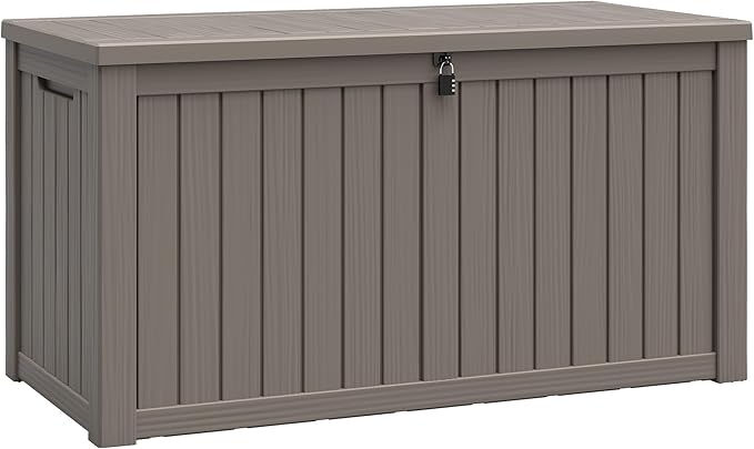 150 Gallon Outdoor Storage Box, Waterproof Resin Deck Box with Lockable Lid – Storage Cabinet for Patio Furniture, Pool Supplies, Garden Tools – Indoor & Outdoor Use
