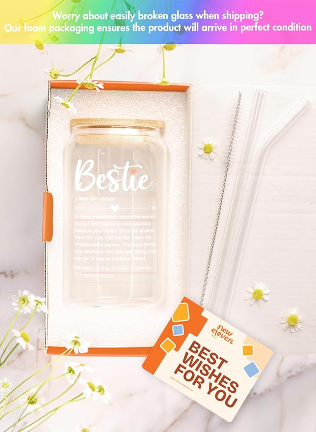 NewEleven Christmas Gift For Friends, Bestie - Gifts for Women Friendship - Unique Friendship Gifts For Women, Friend, Bestie, Bff, Soul Sister, Work Bestie - 16 Oz Coffee Glass