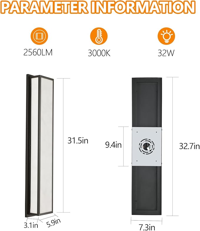 Outdoor Wall Light LED 32W, Modern Exterior Wall Sconce with Resin Shade - 32.8in Rectangle Waterproof Porch Lighting Fixture IP65 for Garage,Front Door,Patio