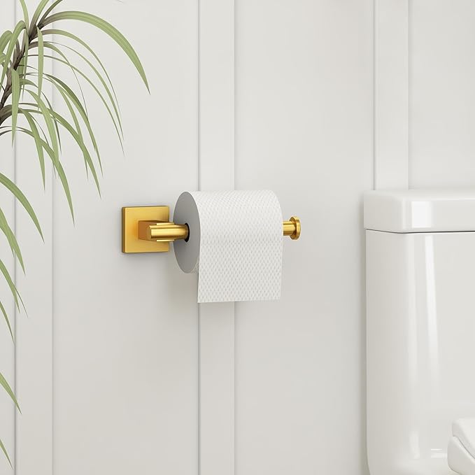 Suyar Brushed Gold Toilet Paper Holder, SUS 304 Stainless Steel Bathroom Toilet Paper Roll Holder Wall Mount