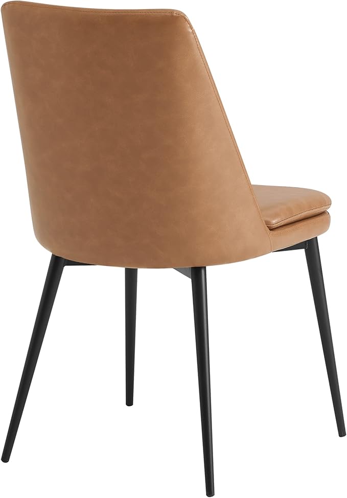CHITA Mid-Century Padded Dining Chair, Modern Upholstered Faux Leather Dining Room Chair Set of 2 with Metal Legs,Saddle Brown