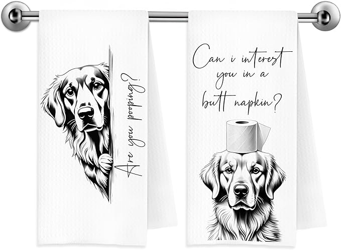 Funny Golden Retriever Dog Hand Towels, Dog Bathroom Decor, Gifts for Golden Retriever Lovers Decorative Hand Towels for Bathroom Washroom Restroom Toilet, 16x24 Inch Set of 2
