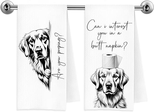 Funny Golden Retriever Dog Hand Towels, Dog Bathroom Decor, Gifts for Golden Retriever Lovers Decorative Hand Towels for Bathroom Washroom Restroom Toilet, 16x24 Inch Set of 2