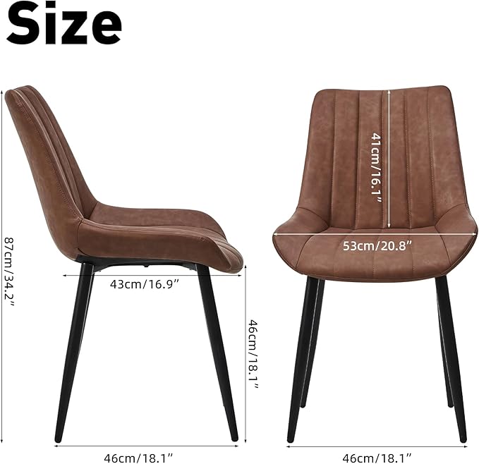 Dining Chairs Set of 6, Faux Leather Modern Linear Design Dining Chair with Metal Legs, 16.9" Seat Width Chair for Kitchen, Lounge, Reception Room, Restaurant, Commercial (Brown)