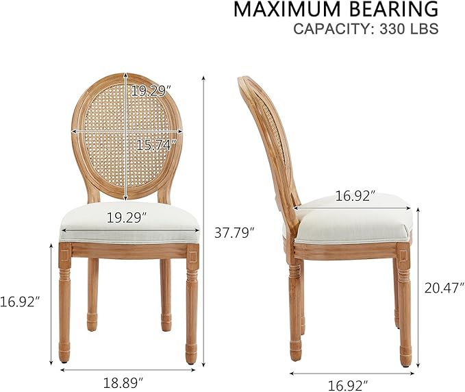 Nrizc Farmhouse Fabric Dining Room Chairs Set of 6, French Chairs with Round Back, Rattan Dining Chair, Oval Side Chair for Dining Room/Kitchen/Restaurant