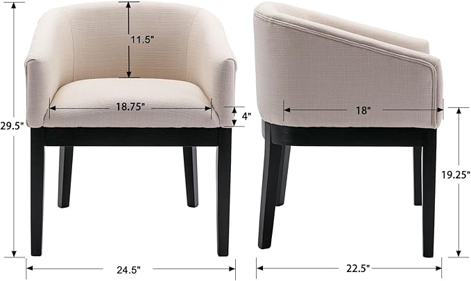 Beige Dining Chairs Set of 4 Mid-Century Modern Dining Chair Linen Upholstered Kitchen Dining Room Chairs, Curved Backrest Dining Chairs with Black Wood Legs