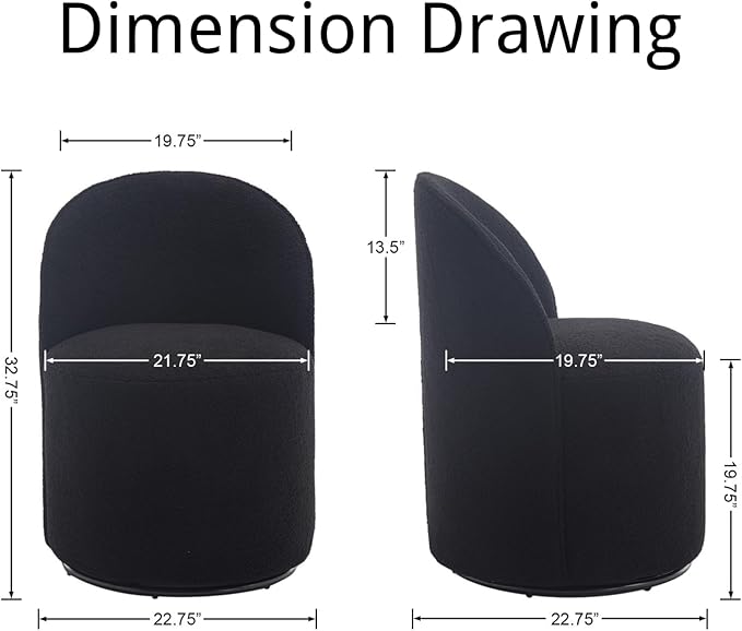 Modern Barrel Dining Chairs Set of 3, Swivel Base Black Sherpa Accent Chair 360°Rotating Mid-Century Dining Side Chair Kitchen Chair for Living Room, Bedroom, Home, Office, Kitchen