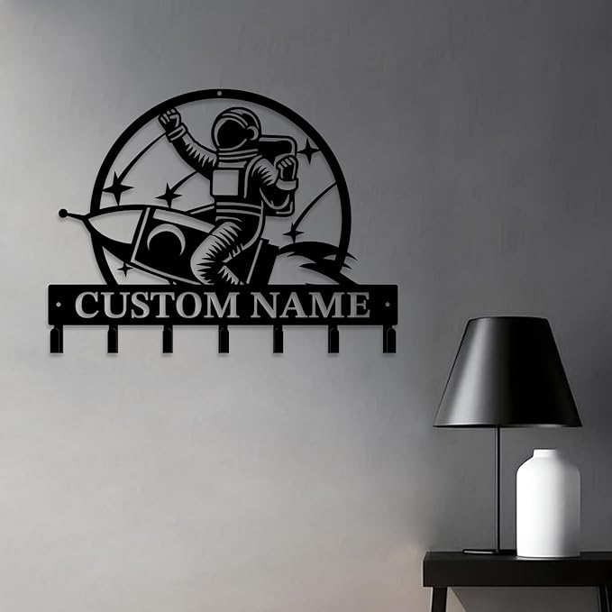 Personalized Custom Astronaut UFO Metal Wall Keys Hooks,Clothes Hooks Astronaut Art coat racks,door holder,Black Astronaut decorations for home,Entrance doors,Hallway, Bedroom,Keys,Hats (Style D)