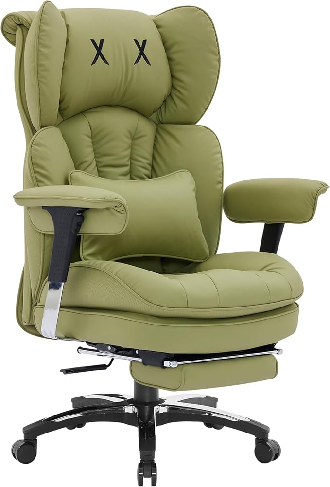 Efomao Big and Tall Office Chair 400lbs, Ergonomic High Back Executive Office Chair with Footrest, Wide Computer Desk Chair for Home Office, Comfortable PU Leather Heavy Duty Chair，Green