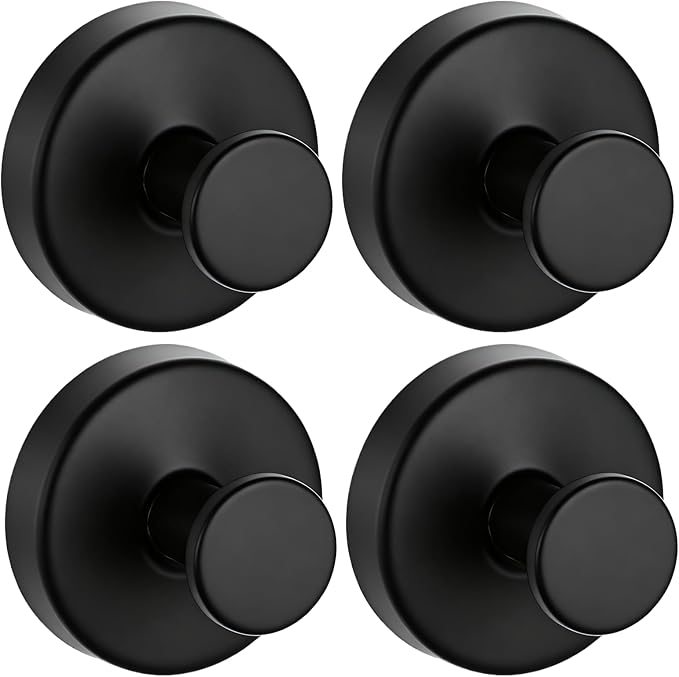 4 PCS Upgraded Drill-Free Suction Cup Hooks, Shower Towel Hooks for Bathrooms Stainless Steel Suction Hook Towels Hanger for Bathroom Kitchen Clothes Mirror Wall (Black)