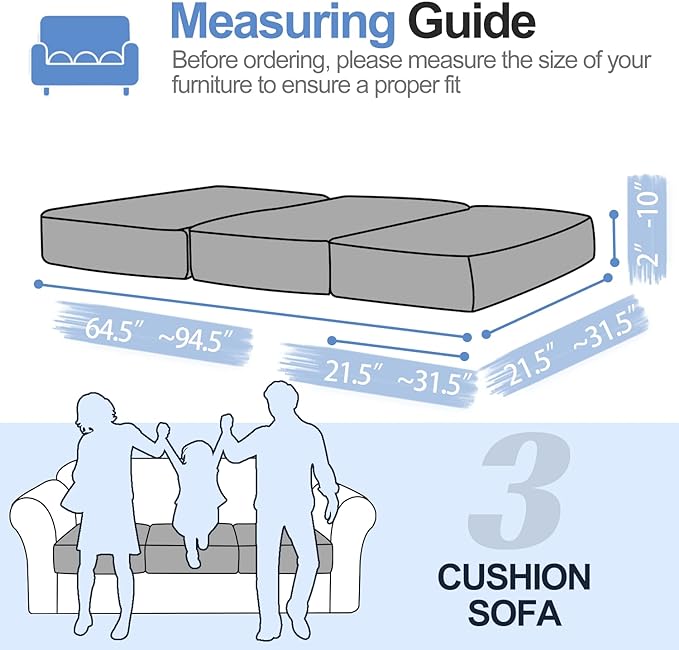 Couch Cushion Covers for L Shaped Sectional Sofa – Softer Chenille Sofa Covers Washable, Non-Slip Stretch Couch Covers & Individual Seat Cushion Slipcovers (3 Piece, Dark Grey)