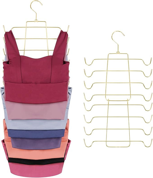 ZEDODIER 4 Pack Tank Top Hanger Space Saving, Bra Hangers for Closet Organizer, Hanging Bra Organizer Tank Tops Holder with 32 Hooks, Metal Closet Organizers and Storage Small Space Solutions, Gold