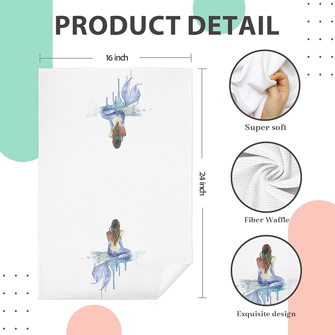 Mermaid Bathroom Hand Towels, Mermaid Tail Gifts Bathroom Decor Blue and Pink Hand Towels for Girls Washroom Power Room Vanity Half Bath, 16x24 Inch Set of 2
