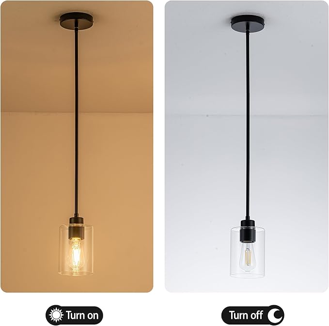 MAYNA 2-Pack Black Farmhouse Pendant Lighting, Rustic Glass Kitchen Island Lights with Bulbs, Adjustable Rods Vintage Hanging Fixtures for Dining Room, Bar