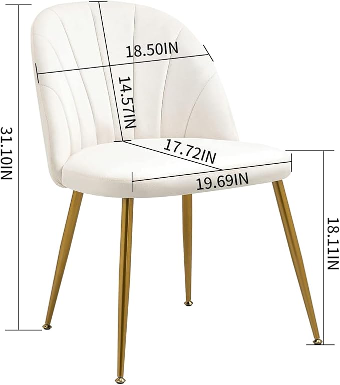 Velvet Dining Chairs Set of 2, Upholstered Mid Century Modern Dining Chairs, Armless Accent Chair with Metal Gold Legs for Living Room, Kitchen, Dining Room, Beige