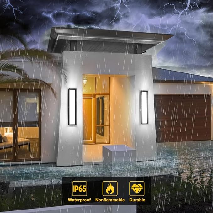Sytmhoe Outdoor Wall Sconce Lights,2Packs 10%-100% Dimmable LED Modern Porch & Patio Wall Light Fixture, 23.6in Black Exterior Sconce Wall Mounted Lights Suitable for Garage Courtyard House(6000K)