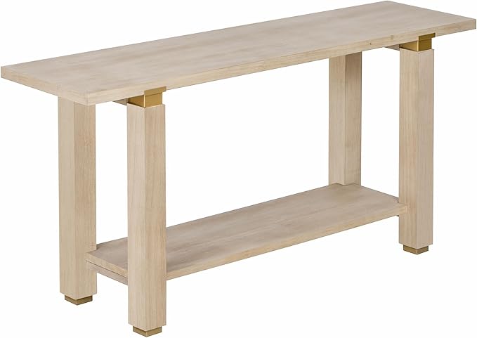 63" Modern Minimalist Console Table with Storage Shelf, Solid Wood Industrial Entryway Sofa Table with Metal Accents for Living Room, Hallway (Natural)
