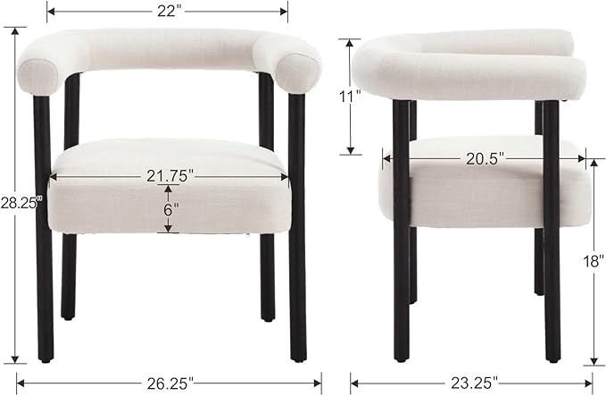 Mid-Century Modern Dining Chairs Set of 6, Armrest Barrel Dining Chairs Side Accent Chairs with Curved Back, Upholstered Wood Armchairs for Kitchen, Linen Beige