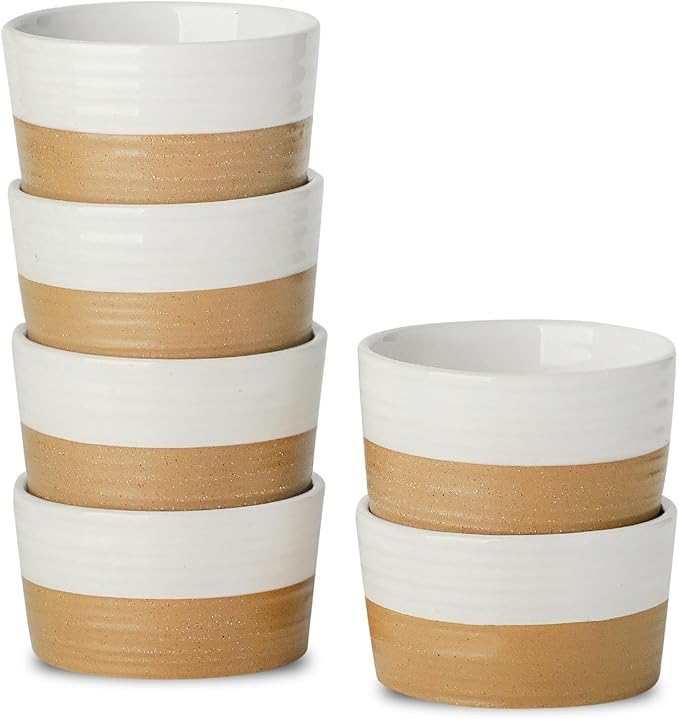 Ramekins 4 OZ Oven Safe,Set of 6 Ceramic Creme Brulee Ramekins,Mini Dessert Bowls for Souffle,Dipping Sauce,Ice Cream,Pudding and Charcuterie,Microwave & Oven Safe,Patchwork White
