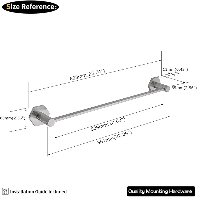 GERZWY 24 Inch Bath Towel Bar Brushed Stainless Steel Bathroom Towel Holder, Heavy Duty Wall Mounted Towel Rack