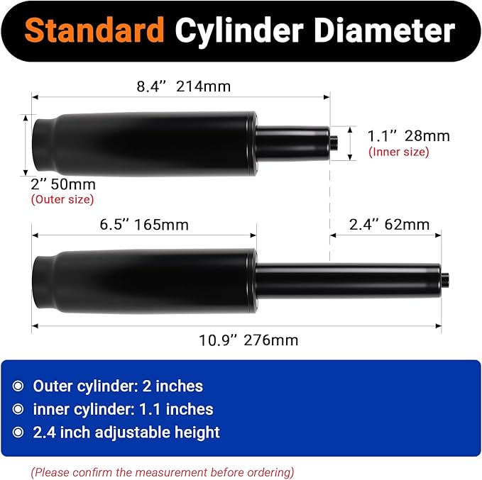 2.4" Office Chair Cylinder Replacement - Heavy Duty 1000lbs Class 4 Hydraulic Lift with Silent 360° Rotation, Universal Pneumatic Piston Fit for Sinking Desk/Gaming Chairs