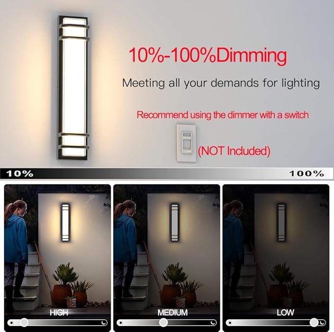 Sytmhoe Exterior Wall Lights,36w Dimmable LED Modern Porch & Patio Wall Light Fixture, 23.6in Black Exterior Sconce Wall Mounted Lights Suitable for Garage Living Room Courtyard House(3000K)