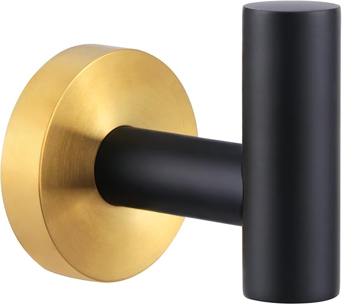 Angle Simple Towel Hook Black & Gold, Stainless Steel Bathroom Towel Holder, Round Clothing Robe Hook Wall Mount