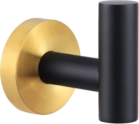 Angle Simple Towel Hook Black & Gold, Stainless Steel Bathroom Towel Holder, Round Clothing Robe Hook Wall Mount