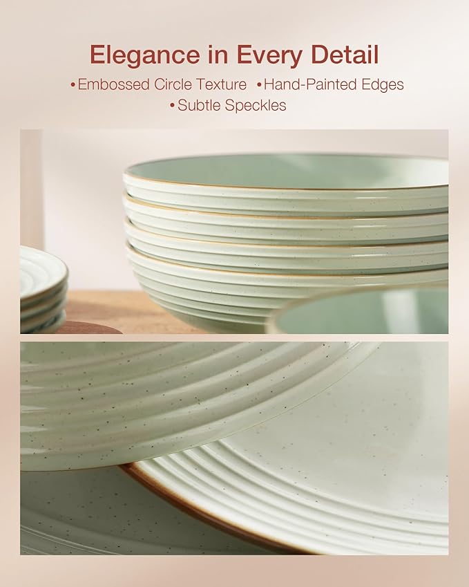 Famiware Jupiter Dinnerware Set, Plates and Bowls Dish Sets for 8 (24 Pieces), Microwave and Dishwasher Safe Stoneware Speckled Tableware, Chip and Scratch Resistant, Light Green