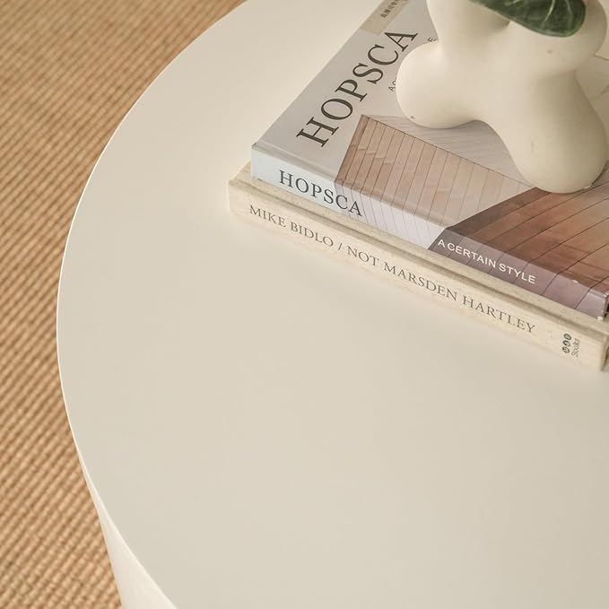 Round Nesting Coffee Table Set of 2, 31.5" Large and 18" Small Low Tables, Modern Wood Grain Tables for Living Room, White