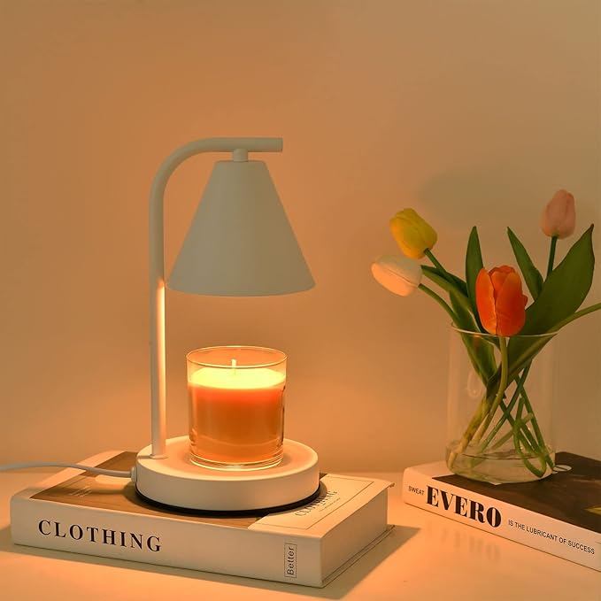 Candle Warmer Lamp, Electric Candle Lamp Warmer Birthday for Mom Women Home Bedroom Decor Dimmable Wax Melt Warmer for Scented Wax with 2 Bulbs, Jar Candles (White)