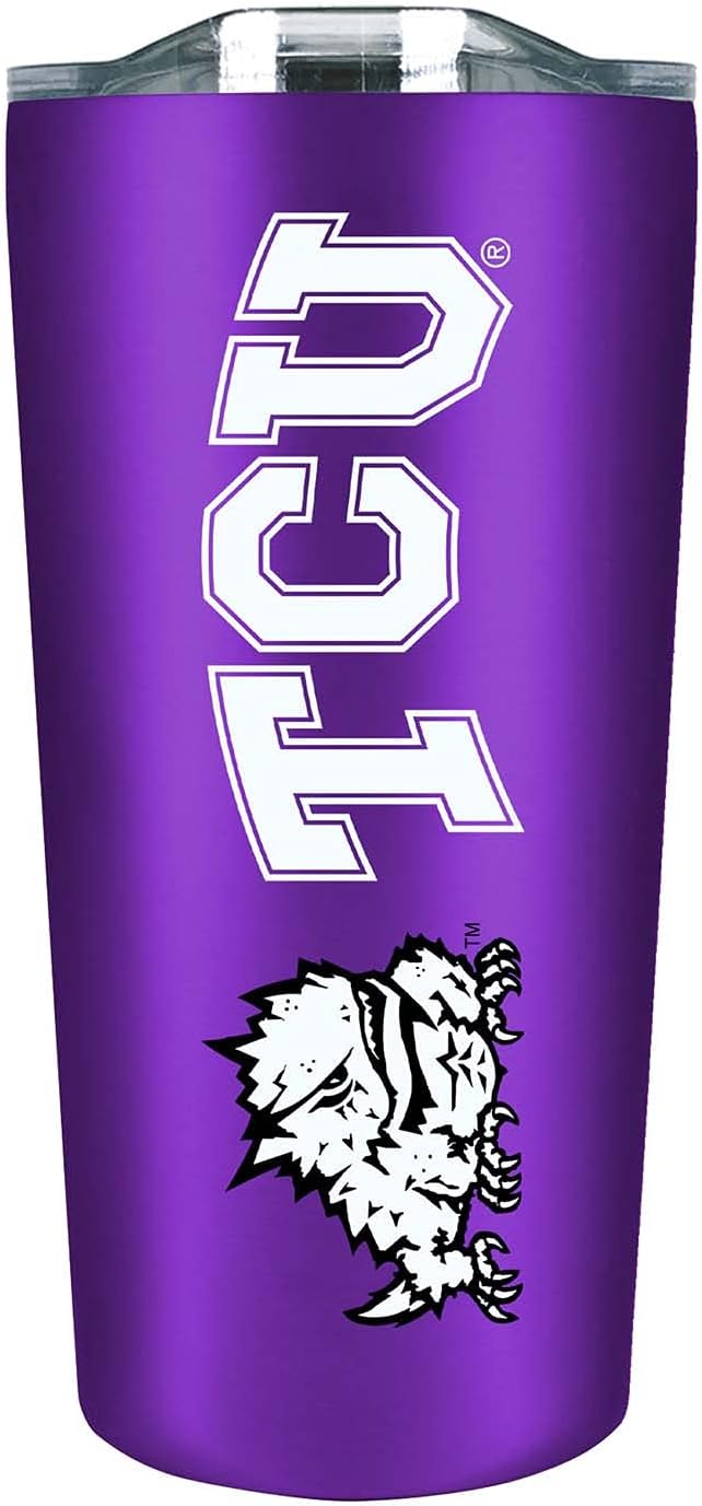 Campus Colors NCAA Stainless Steel Tumbler perfect for Gameday - 18 oz - Double Walled - Keeps Drinks Perfectly Insulated (TCU Horned Frogs - Purple)