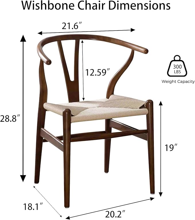 Tomile Wishbone Chair Y Chair, Wooden Dining Chairs, Mid Century Modern Chairs with Arms, Solid Wood Weave Seat Kitchen & Dining Room Chairs (Ash Wood - Walnut Color)