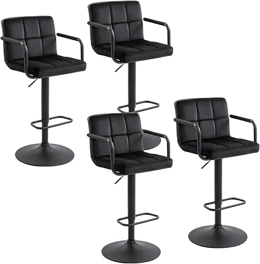 Furnimart Adjustable Bar Stool Swivel Barstools Set of 4 Counter Stools with Armrest and Footrest Upholstered Bar Chairs for Kitchen and Dining Room