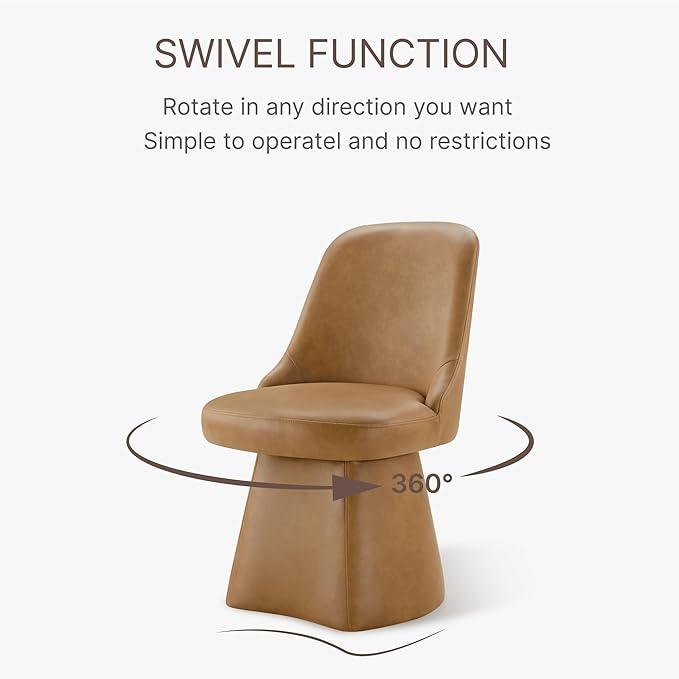 Swivel Dining Chairs Set of 4, Upholstered Mid Century Modern Deskchair with High Back, Faux Leather Kitchen Chairs for Dining Room, Bedroom, Dressing Room, Brown