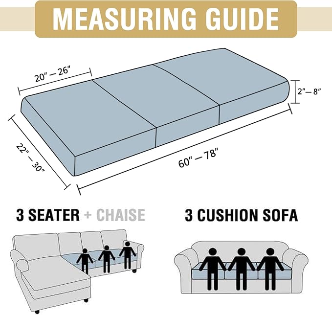 H.VERSAILTEX Stretch Chenille Couch Cushion Cover Soft Sofa Covers Individual Seat Couch Slipcover Sets Furniture Protector Seat Cushion Sofa Cover (3 Piece Sofa Cushion Covers, Beige)