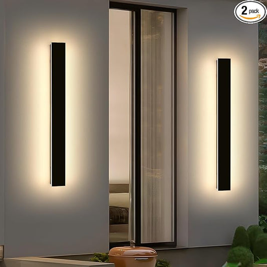 2 Pack 47.2inch Modern Outdoor Wall Light Fixture, IP65 Waterproof LED Wall Mounted Sconce, 3 Color 3000K/4500K/6000K, 42W, Black Exterior Lighting for House, Backyard, Garden, Garage