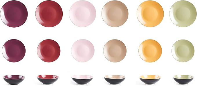 Colors Life Dinner 18pc Set, Very Berry - 6 Assorted Colors Berry, Beige, Curry, Olive, Plum and Pink