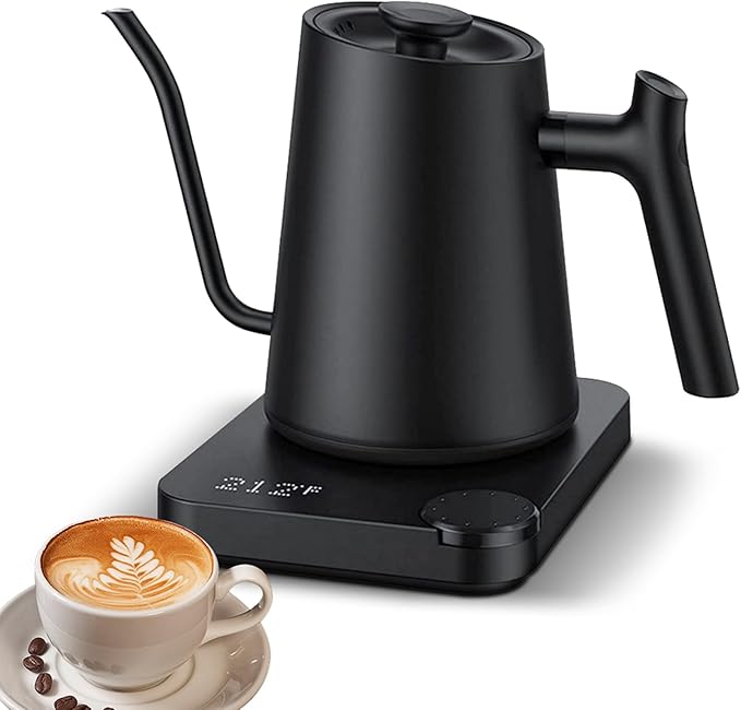 1200W Electric Gooseneck Kettle, 0.9L Temperature Control Stainless Steel Inner, Quick Heating Electric Kettles for Pour Over Coffee, Brew Tea, Boil Hot Water with Dry Burn (US Plug)